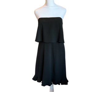 Halston Strapless Layered Mini Flounce Dress with Ruffled Hem Black Size…